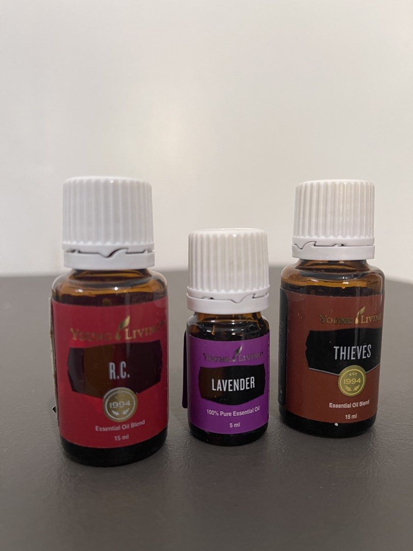 Young Living Essential Oils - R.C., Lavender, Thieves (Category: Home Fragrance) located in Muntinlupa City. Submitted by snapbackandmore (Listing ID 1424186877, Image 2). Description: - Young Living essential oil set - Includes: - R.C. (15ml) - Lavender (5ml) - Thieves (15ml) - All oils in original bottles -MFG 2020 .