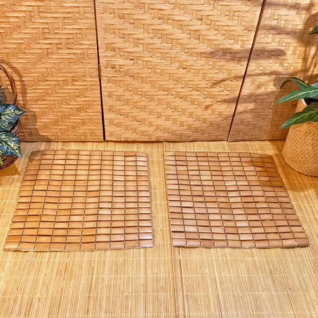 2pcs bamboo mat cooling mat chair pads (Category: Cushions & Throws) located in Dasmarinas. Submitted by millennialmeetsvintage (Listing ID 1341472382, Image 1). Description: 40 x 43 cm in excellent condition last price posted no haggling 📌shipping via lalamove only 📌no reservations, first-to-pay basis 📌no physical store, no walk-ins 📌ships from dasma cavite 📌no COD transactions.