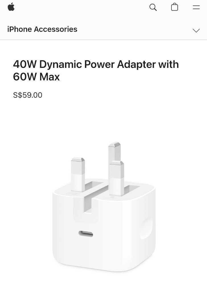 Apple 40W Dynamic Power Adapter with 60W Max405971151713751041