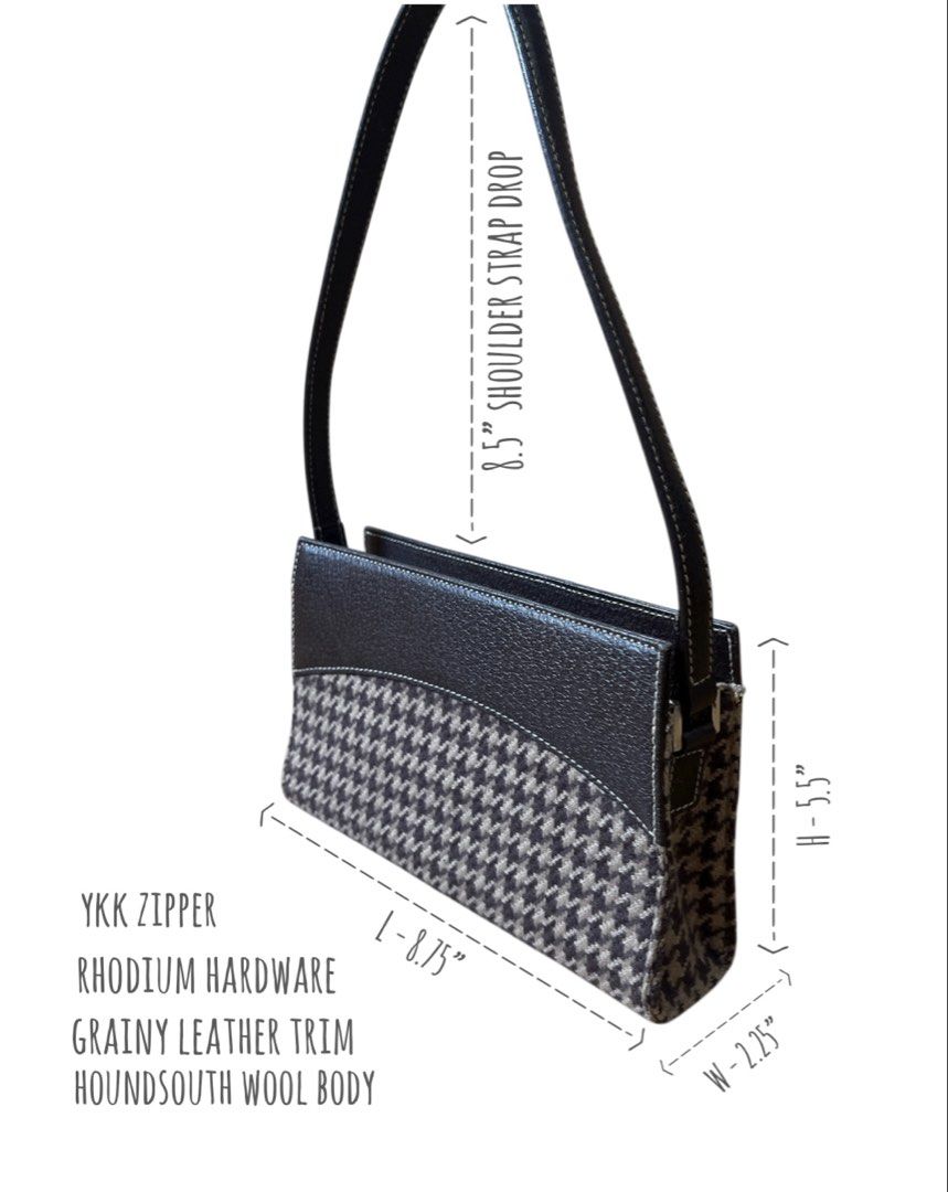 Authentic RL Houndstooth Classic Designer Limited Edition (Category: Luxury Bags & Wallets) located in Muntinlupa City. Submitted by alabangbargains (Listing ID 1343070989, Image 2). Description: Authentic Ralph Lauren Materials: genuine leather, houndstooth print wool-like material Size: see last photo swipe to the left Interior: very clean RL hologram nylon one zipped pocket with detachable extra zipped pouch Closure: none open easy access smal