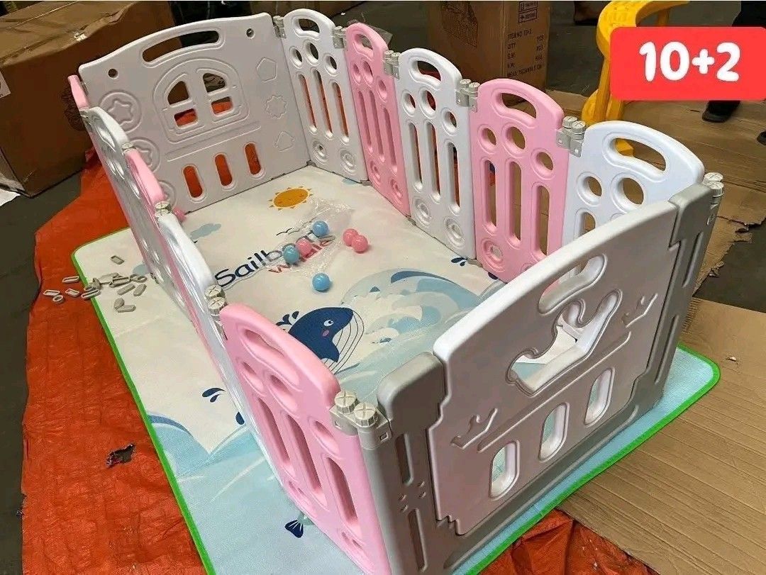 Baby Playpen with Mat (Category: Infant Playtime) located in Manila. Submitted by minidivisoria (Listing ID 1427583064, Image 1). Description: Onhand Playpen with balls/basket/mat Sizes 10+2 (155x118x60cm) pink green gray Rs. 2800 Sizes 12+2 Pink green gray Rs. 3200 Sizes 16+2 pink green gray color 4200.