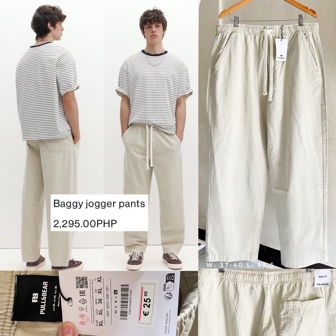 BNWT Pull & Bear baggy jogger pants (Category: Joggers) located in Dasmarinas. Submitted by allisongrey1323 (Listing ID 1427636315, Image 1). Description: BNWT Pull & Bear baggy jogger pants bagong release ng PULL & BEAR!🔥 XL on tag waist: 37-40 length: 43.5 store price: 2,295 price: 1,350.