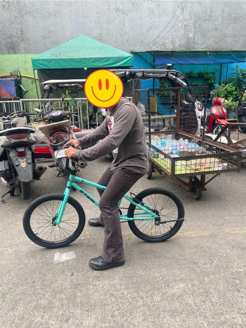 B'Twin BMX Bike (Category: Bicycles) located in Manila. Submitted by saguittarian06 (Listing ID 1427581976, Image 2). Description: add 150 if assemble New B'Twin 20 Inch Specs:Wheel Size: 20 inches Frame Material: Hi-Ten steelFork Material: Hi-Ten steel Brakes: V-brakes Number of Speeds: Single-speedIntended Use: BMX freestyle Sizing:Rider Height: 4'10" - 5'6" (147 - 168 cm)Top Tube Length: 20.5".