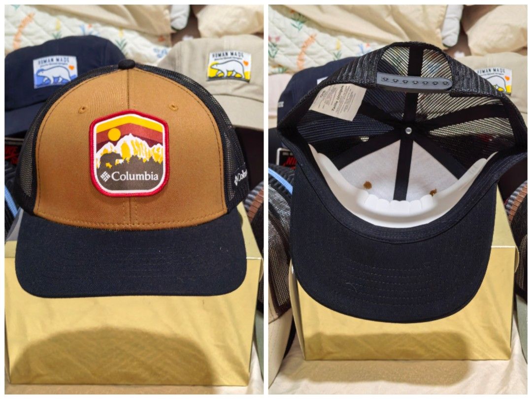 Columbia and Carhartt Caps (Category: Caps & Hats) located in Marilao. Submitted by amazing_caps0912. (Listing ID 1427587846, Image 2). Description: Variety of caps from Columbia and Carhartt. Features include mesh backings, adjustable snapback closures, and various logo patches. Available colors include black, brown, tan, grey, red, and maroon. Designs vary, with some featuring mountain and outdoor-themed patches. Perfect for outdoor activities 