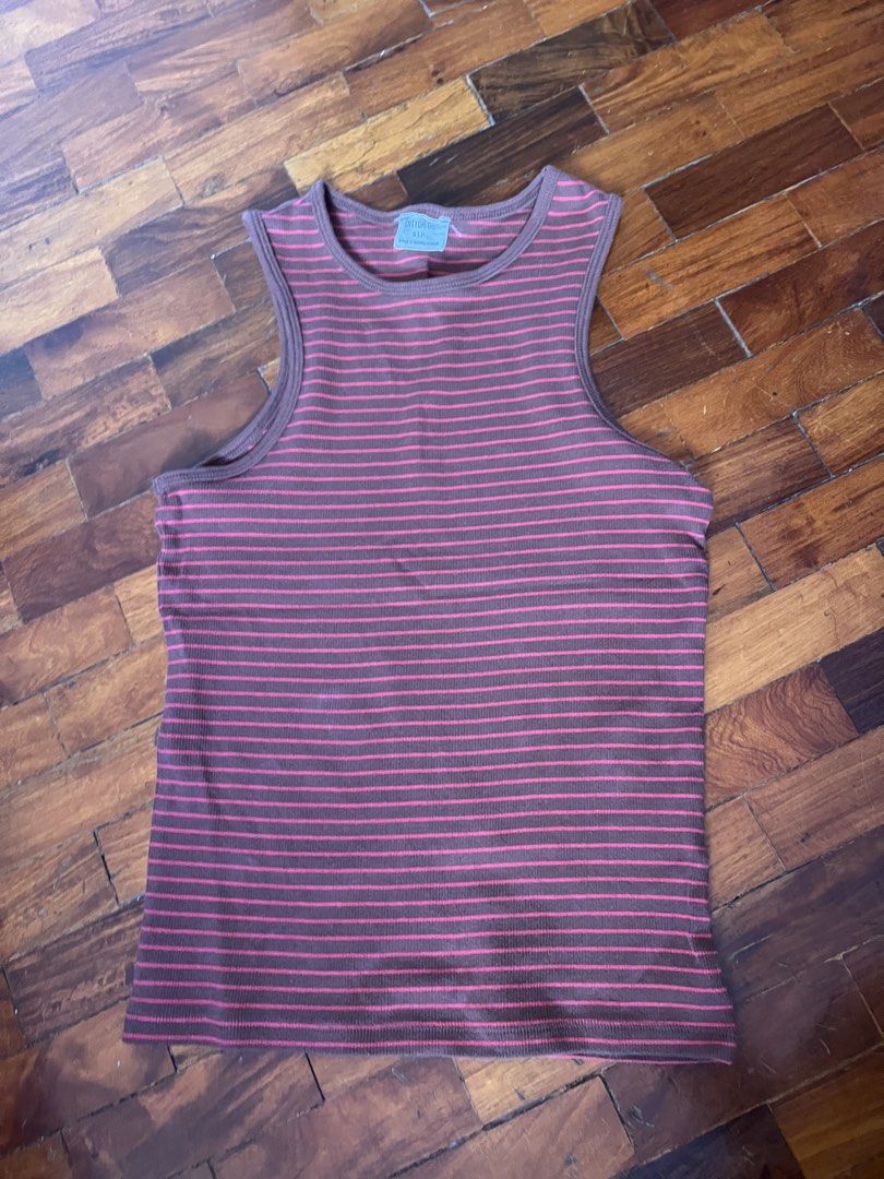 Cotton On Striped Tank Top (Category: Sleeveless) located in Muntinlupa City. Submitted by ysabeb (Listing ID 1427557803, Image 1). Description: brown-pink tank top .