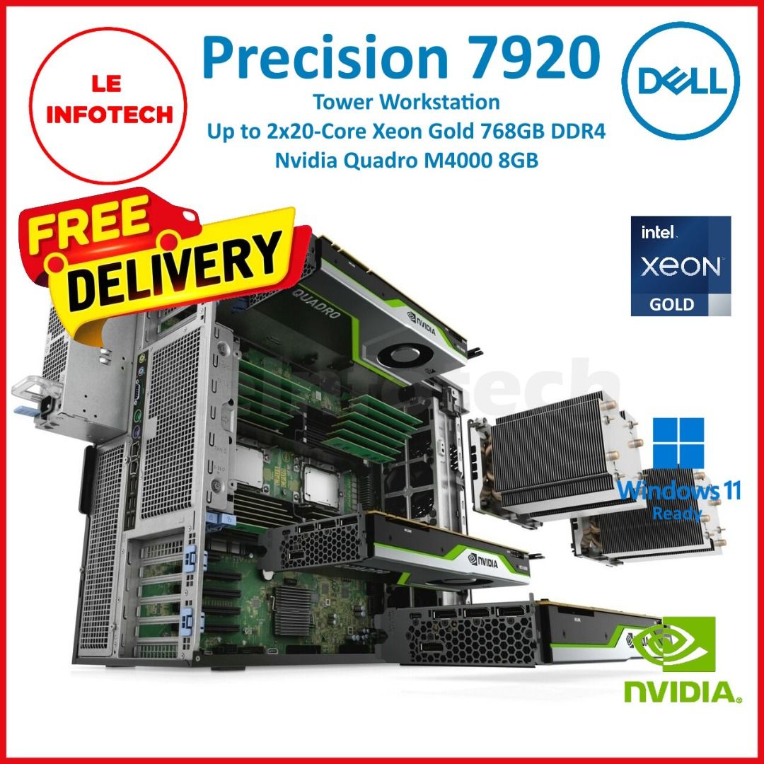 Dell Precision 7920 Workstation Desktop 2x Xeon Platinum/Gold 768B DDR4 512GB SSD Quadro 2GB W10Pro Used - Leinfotech