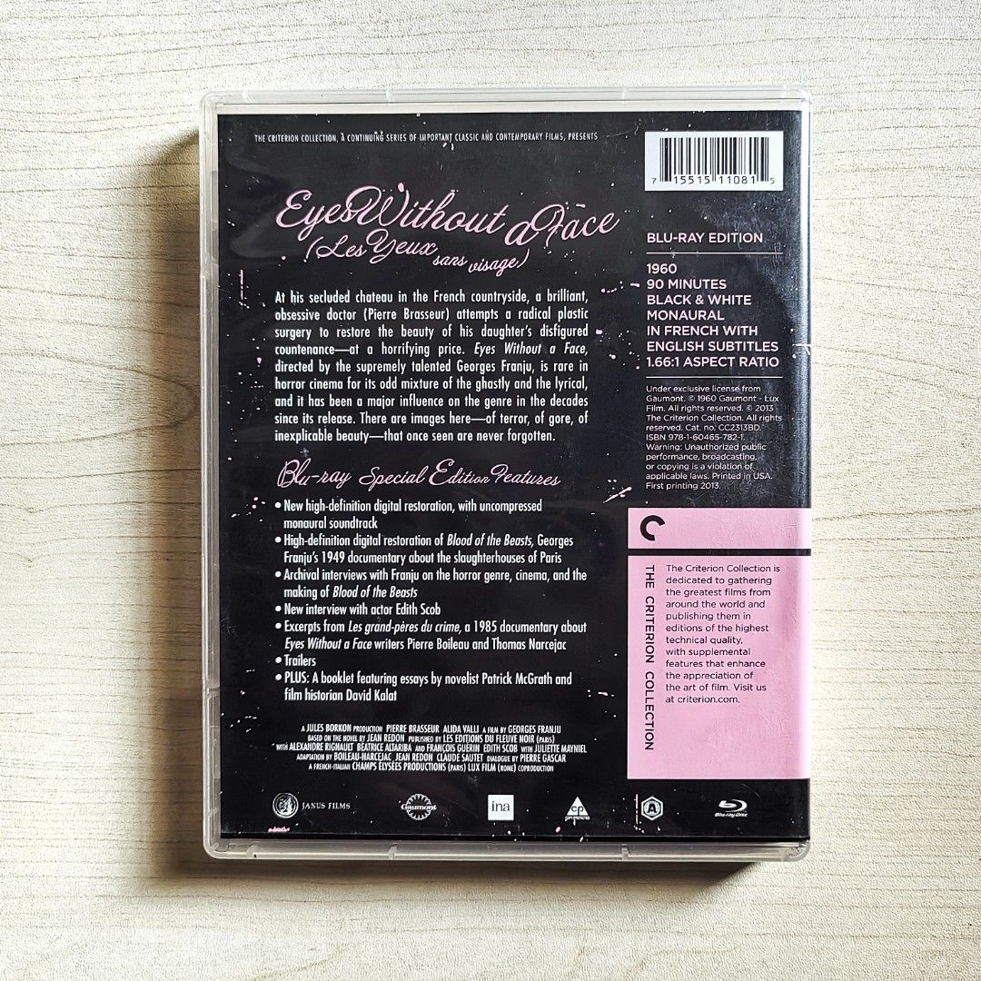 Eyes Without a Face (The Criterion Collection) [Blu-Ray Edition] (Category: Storybooks) located in Manila. Submitted by skullqueen (Listing ID 1427489166, Image 2). Description: Notes: - Eyes Without a Face dir. Georges Franju (1960) - Includes the booklet Mode of Payment: - GCash - Security Bank Mode of Delivery: - Lalamove/Grab within Metro Manila, or LBC outside Metro Manila. I'm also open for the buyer's any other preferred delivery methods -