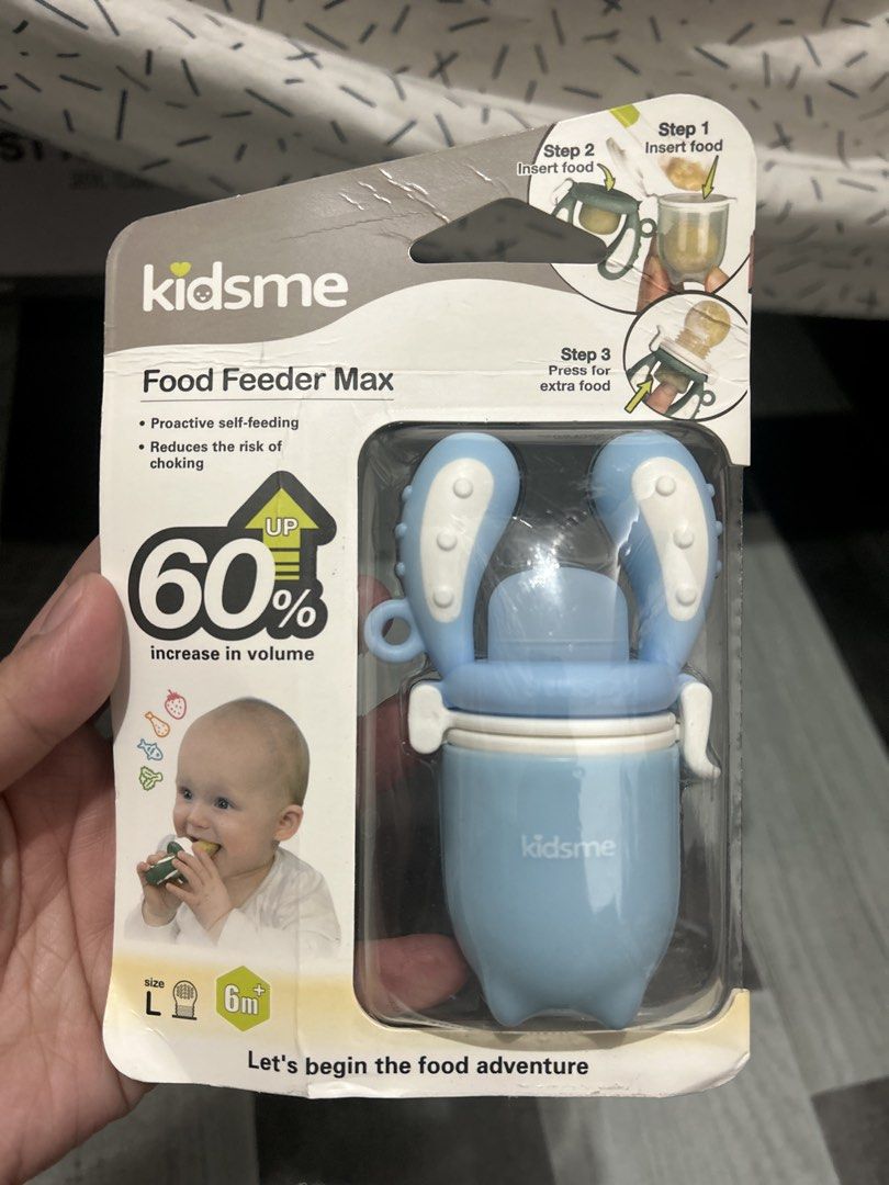Kidsme Food Feeder Max (Category: Weaning & Toddler Feeding) located in Pasig City. Submitted by sapphire09_monkey (Listing ID 1427582172, Image 1). Description: Kidsme Food Feeder Max for babies. Features a protective self-feeding design that reduces the risk of choking. It has a 60% increase in volume. Suitable for babies 6 months and up. Perfect for introducing solids. Easy to clean. Let's begin the food adventure!.
