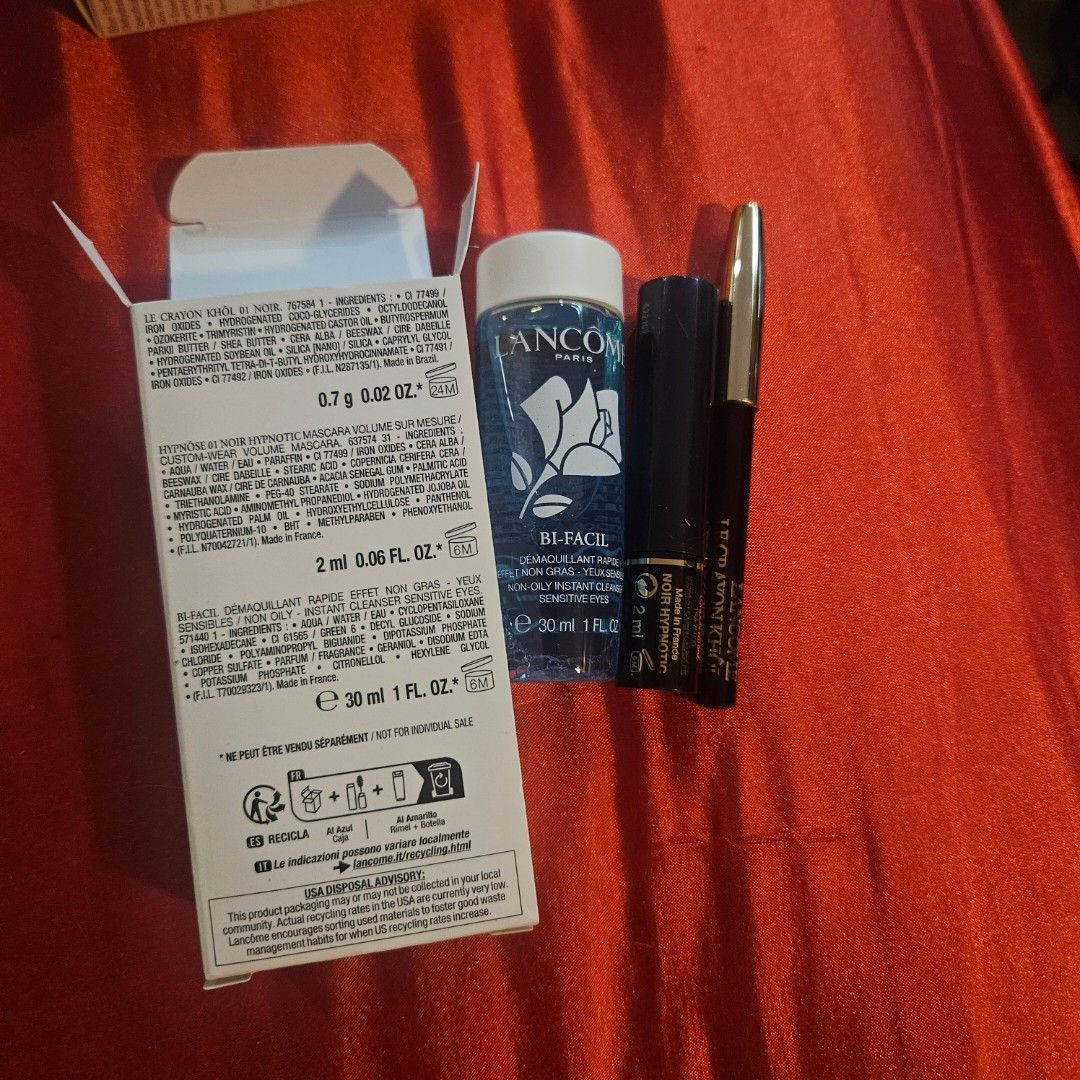 Lancome Makeup Set (Category: Makeup) located in Manila. Submitted by smartluxeph (Listing ID 1427633727, Image 3). Description: 💄 Lancôme Eye Routine Set ✨ Includes: 💎 Bi-Facil Eye Makeup Remover (30ml) 💎 Hypnôse Mascara (2ml) 💎 Le Crayon Khôl Eyeliner 💎 Gentle yet effective eye makeup remover 💎 Volumizing mascara for fuller lashes 💎 Smooth, easy-glide eyeliner ✨ Perfect travel set / trial kit / everyday essentials 📦 Condition: Unused / 
