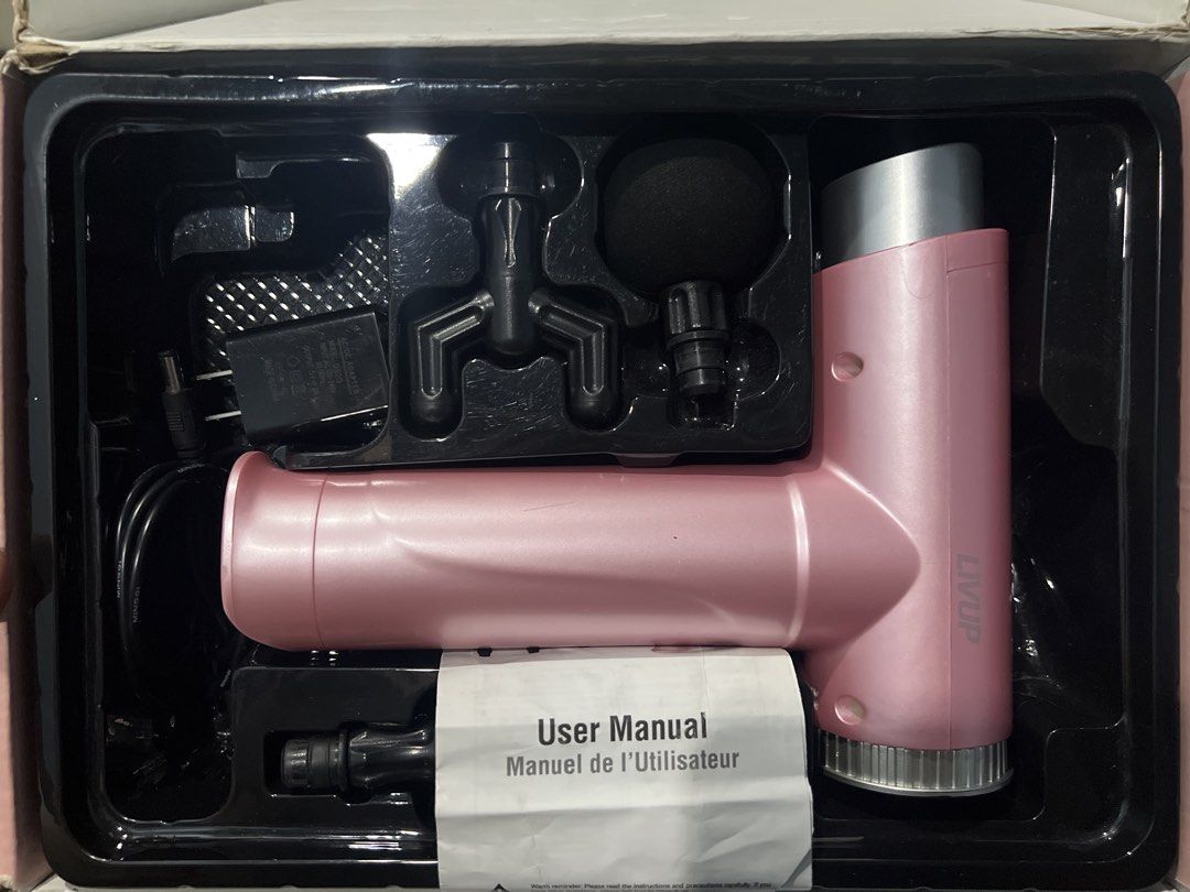 LiveUp Professional Deep Muscle Massage Gun (Category: Massage Devices) located in Manila. Submitted by bellywelly13 (Listing ID 1427628024, Image 2). Description: BOUGHT FROM USA Color pink (2nd picture) Comes with original box -Comes with 3 attachments (4 dapat but I lost one) -Comes with charger -2-3 hours batter life -Clean and hygienic attachments -Has 3 levels of strength -Fast and easy charging -Great for pain relief and massage -Quiet mot