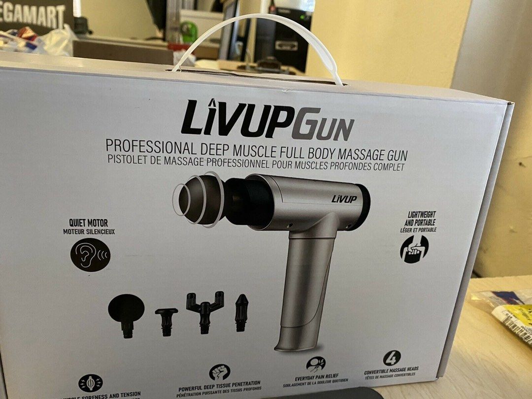 LiveUp Professional Deep Muscle Massage Gun (Category: Massage Devices) located in Manila. Submitted by bellywelly13 (Listing ID 1427628024, Image 1). Description: BOUGHT FROM USA Color pink (2nd picture) Comes with original box -Comes with 3 attachments (4 dapat but I lost one) -Comes with charger -2-3 hours batter life -Clean and hygienic attachments -Has 3 levels of strength -Fast and easy charging -Great for pain relief and massage -Quiet mot