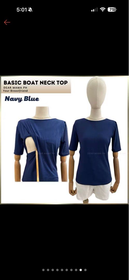 Nursing Basic Boat Neck Top (Category: Sleeveless) located in Quezon City. Submitted by chi_declutters (Listing ID 1427597854, Image 2). Description: - Brand: Dear Mama - Model: Boat Neck Nursing Top - Color: Black and Navy Blue Available Size: Large to 2XL max - Nursing Friendly - Stylish - Durable material RFS: Decluterring and resizing.