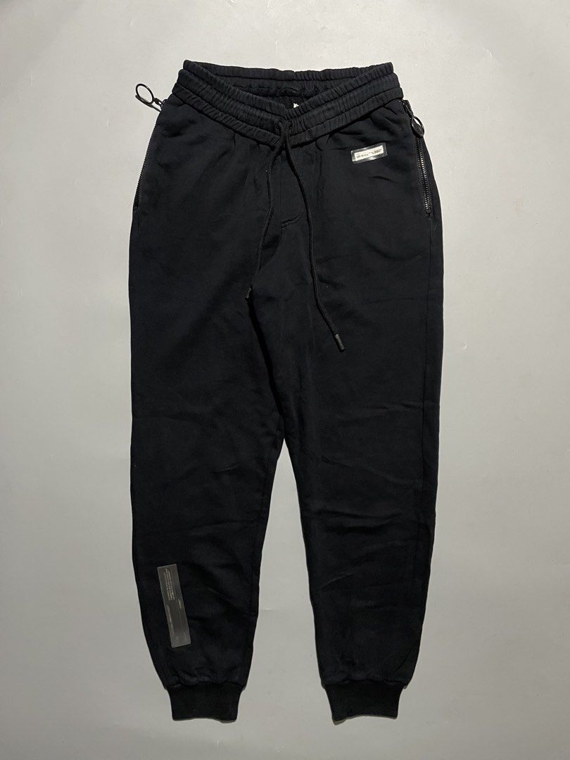 Off-White External Owner’s Label Black Sweatpants (Category: Joggers) located in Taguig. Submitted by sellnbustle (Listing ID 1427592155, Image 1). Description: Off-White External Owner’s Label Black Sweatpants Made in Portugal Cobrax Rivet Raccagni Zip Offwhite marking on hardwares Size XS 28-32 Waist 39.5 Length Excellent condition Missing main tag only.