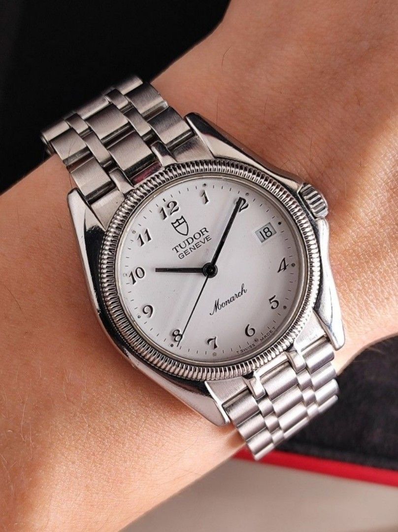 Original Tudor Monarch (Category: Luxury Watches) located in San Juan City. Submitted by exclusivelyours (Listing ID 1427519082, Image 3). Description: Tudor Monarch 34mm All steel Ref 15633 Quartz 9/10 condition Inclusions: watch, original bracelet fit to approx 7.5" wrist and watch case *photo reference on 6.5" wrist.