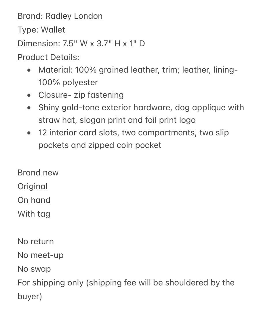 Radley London Zipper Wallet (Category: Luxury Bags & Wallets) located in Bulacan. Submitted by kallyseconds (Listing ID 1427501562, Image 3). Description: .