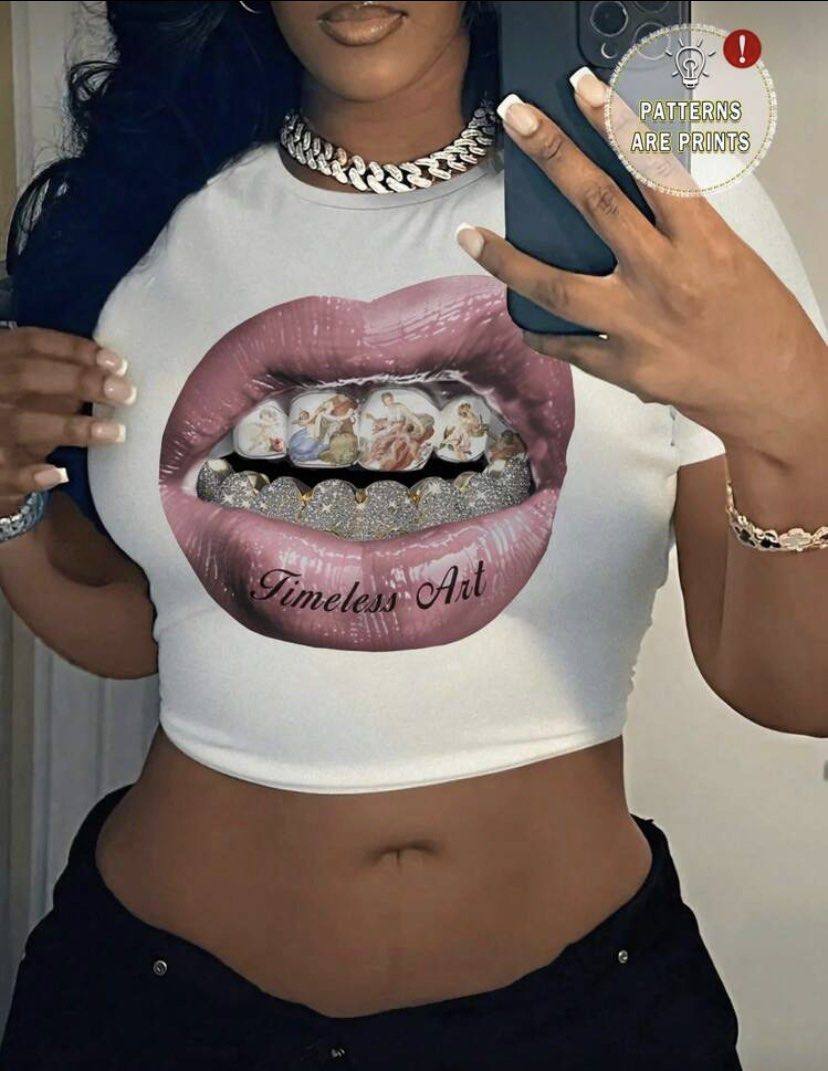 Shein Timeless Art Crop Top - 2XL (Category: Others Tops) located in Manila. Submitted by decluttercorner8.ph (Listing ID 1427627048, Image 2). Description: Size 2xl Pls see size description in the 3rd photo .