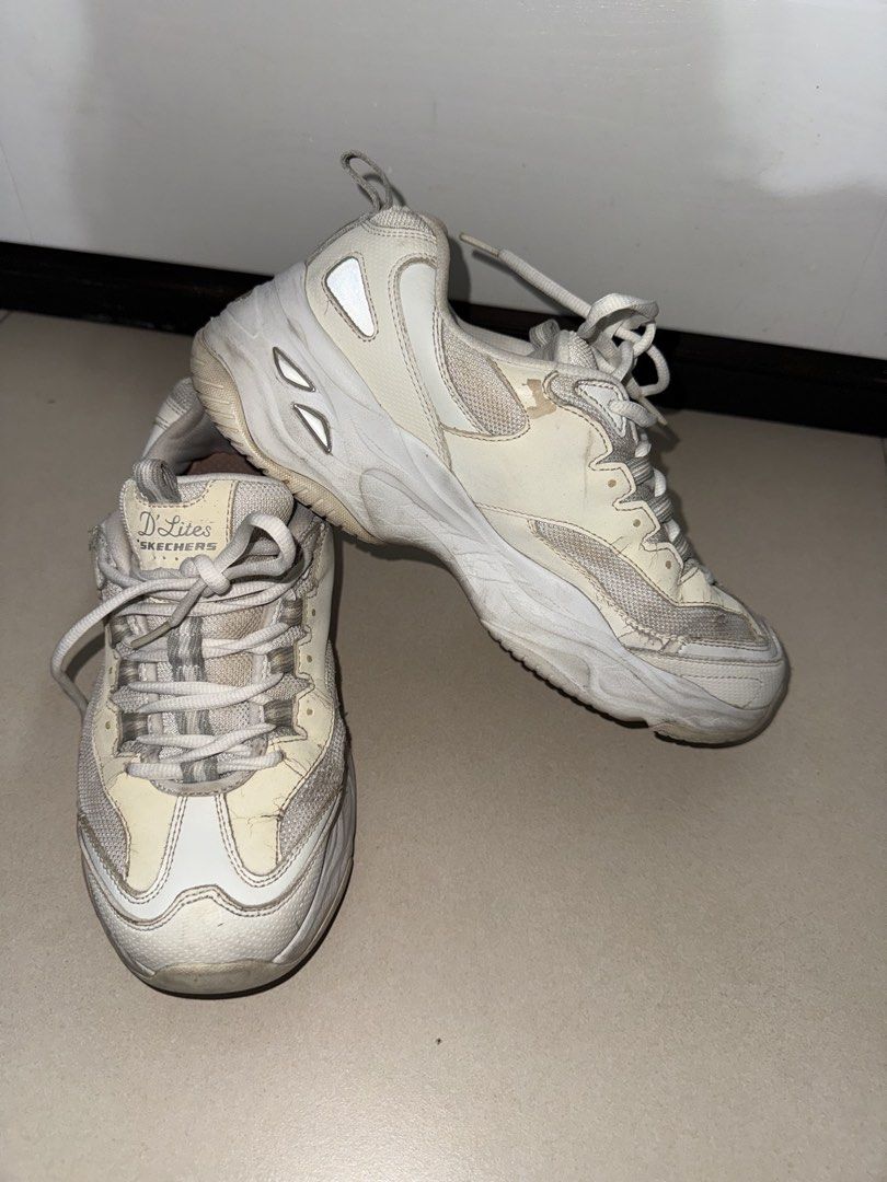 Skechers D'Lites White Sneakers (Category: Sneakers) located in Quezon City. Submitted by mx_honey (Listing ID 1427626593, Image 2). Description: Authentic Heavily Used Sketchers D’ Lites. All parts are original. Shoes has never been repaired. One of the iconic models of the Sketchers D’ Lites line, No box. No receipt. Womens US 8 UK 8 No meet ups. .
