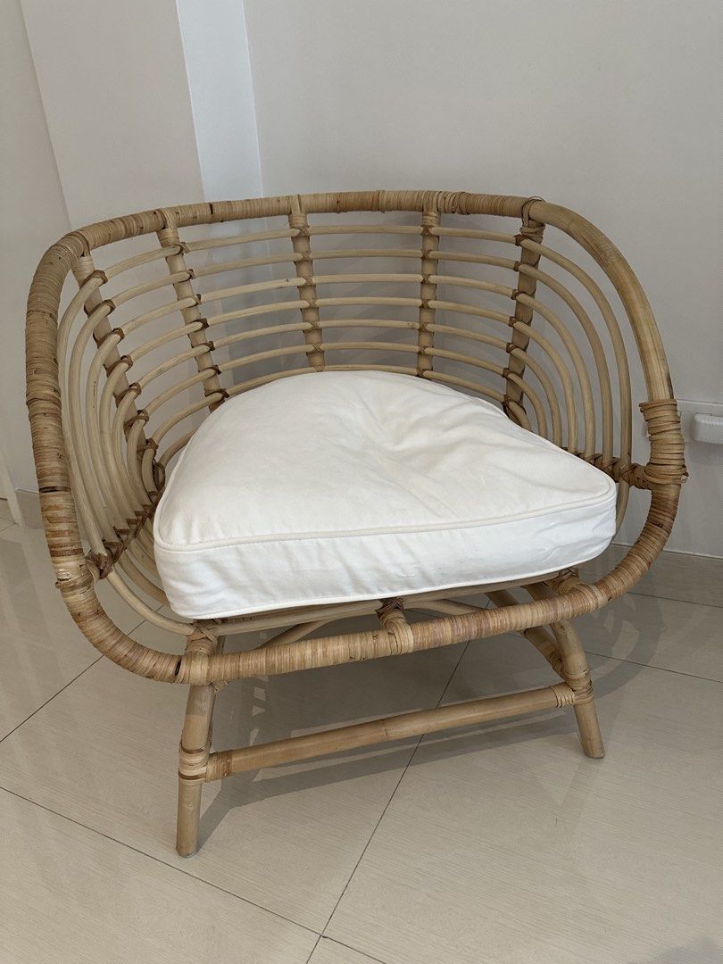 Two rattan armchairs with cushion (Bought from Ikea) (Category: Chairs) located in Valenzuela. Submitted by jaylight (Listing ID 1425502482, Image 2). Description: RFS: Decluttering Selling bought armchairs with cushion already for 3,500..