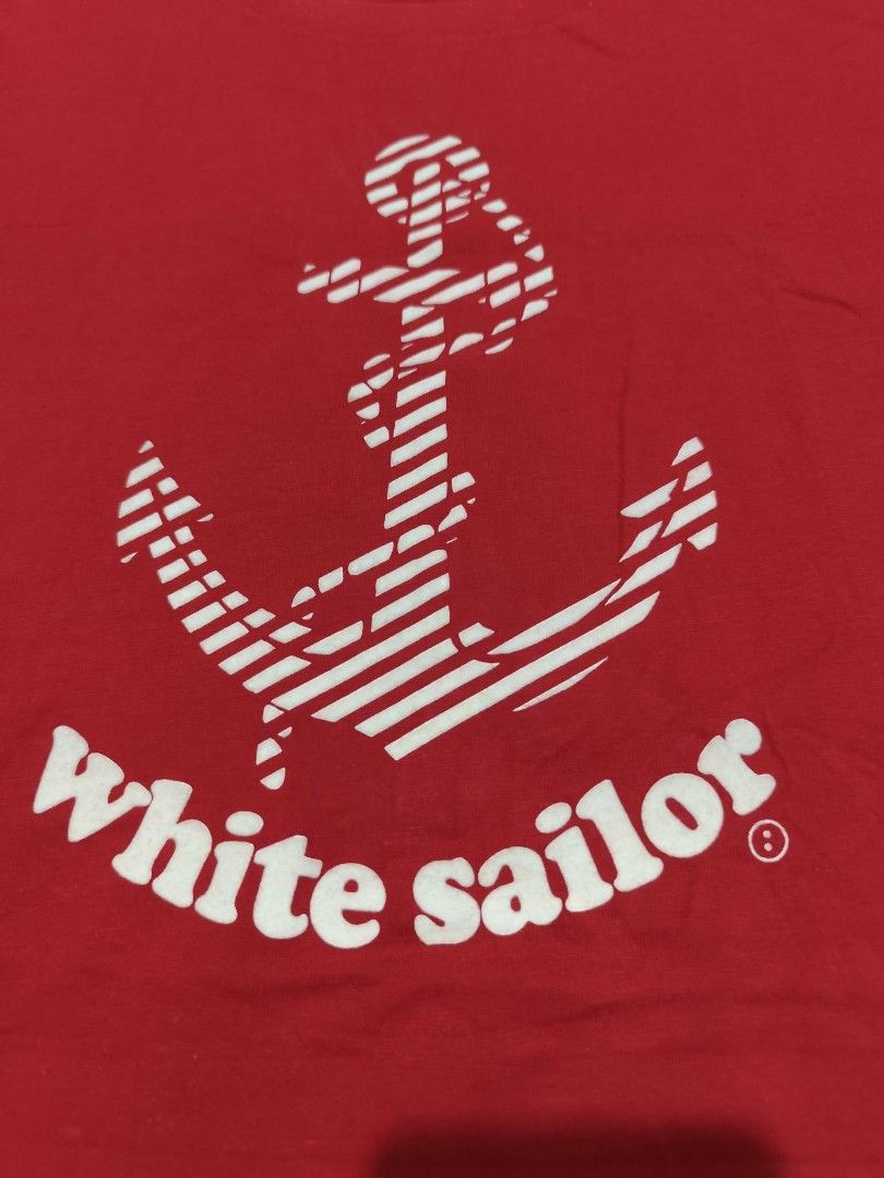 White Chocolate Red Anchor T-shirt (Category: Tshirts & Polo Shirts ) located in Baguio. Submitted by FRANKLIN (Listing ID 1427571021, Image 3). Description: Red t-shirt from White Chocolate with a white anchor design. Features a crew neck and short sleeves. The size is small, with measurements of 18x30.5. The shirt has a simple, urban casual style. Made with a bitter sweet taste..