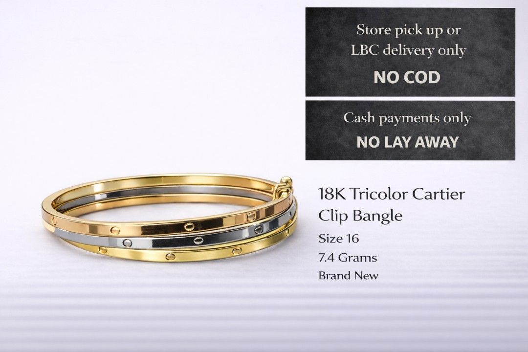 18K Tricolor Cartier Clip Bangle Size 16 (Category: Bracelets) located in Manila. Submitted by affordagold (Listing ID 1427674820, Image 1). Description: 7700 per gram .