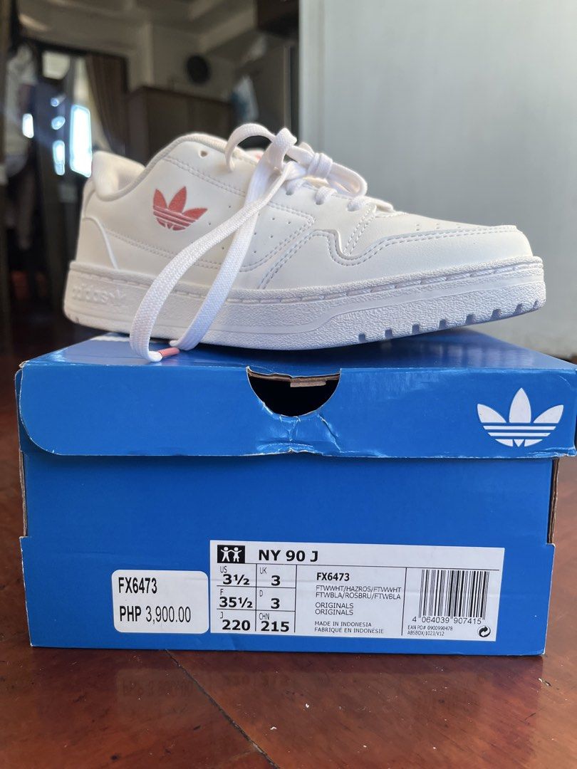 Adidas NY 90 J White Sneakers (Category: Babies & Kids Fashion) located in Makati City. Submitted by frvryang (Listing ID 1427709335, Image 2). Description: Brand New Adidas Shoes Size: US 3 1/2 RFS: wrong size Loc: Makati.