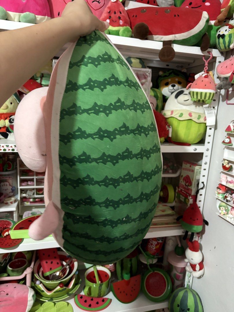 Apeach Big Watermelon Plushie Pillow (Category: Plushies & Soft Toys) located in Bulacan. Submitted by _declutterfly (Listing ID 1427732766, Image 3). Description: Apeach has washable stains and small hole. Original. Decluttering some of my watermelon collection— selling them for a very low price for funds too. 🍉 need wash 🍉 thrifted 🍉 payment first 🍉 buyer will shoulder shipping fee .