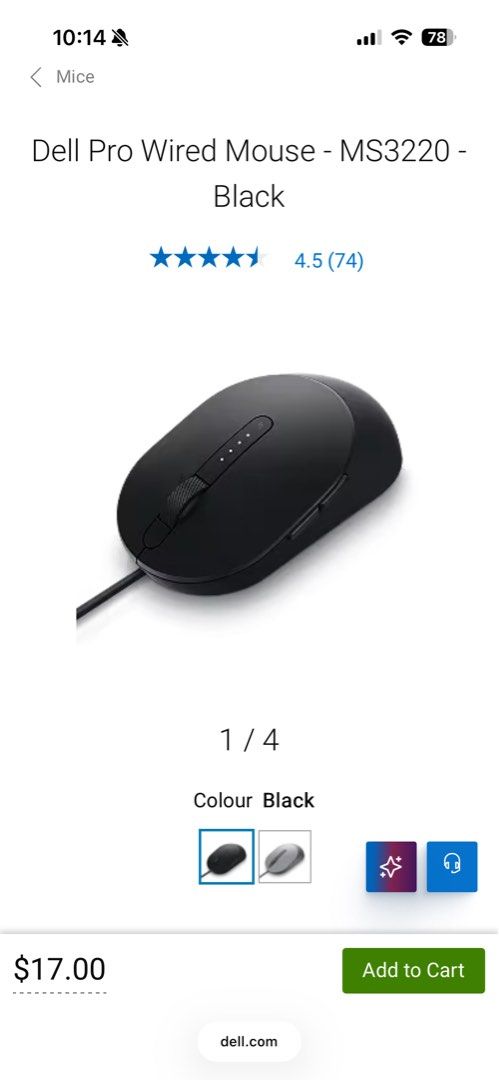 BNIB dell pro wired mouse MS3220 black