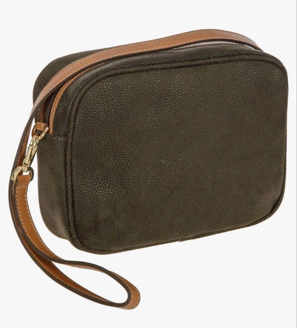 Bric's Crossbody Bag with Adjustable Strap (Category: Cross-body Bags) located in Manila. Submitted by goldenphoenix_ac6904 (Listing ID 1427715046, Image 2). Description: Bric's crossbody bag features a textured dark green exterior with tan leather accents. It has a zippered main compartment and a smaller zippered pocket on the front. The bag includes an adjustable shoulder strap .The interior is lined with a matching dark green fabric. The bag h