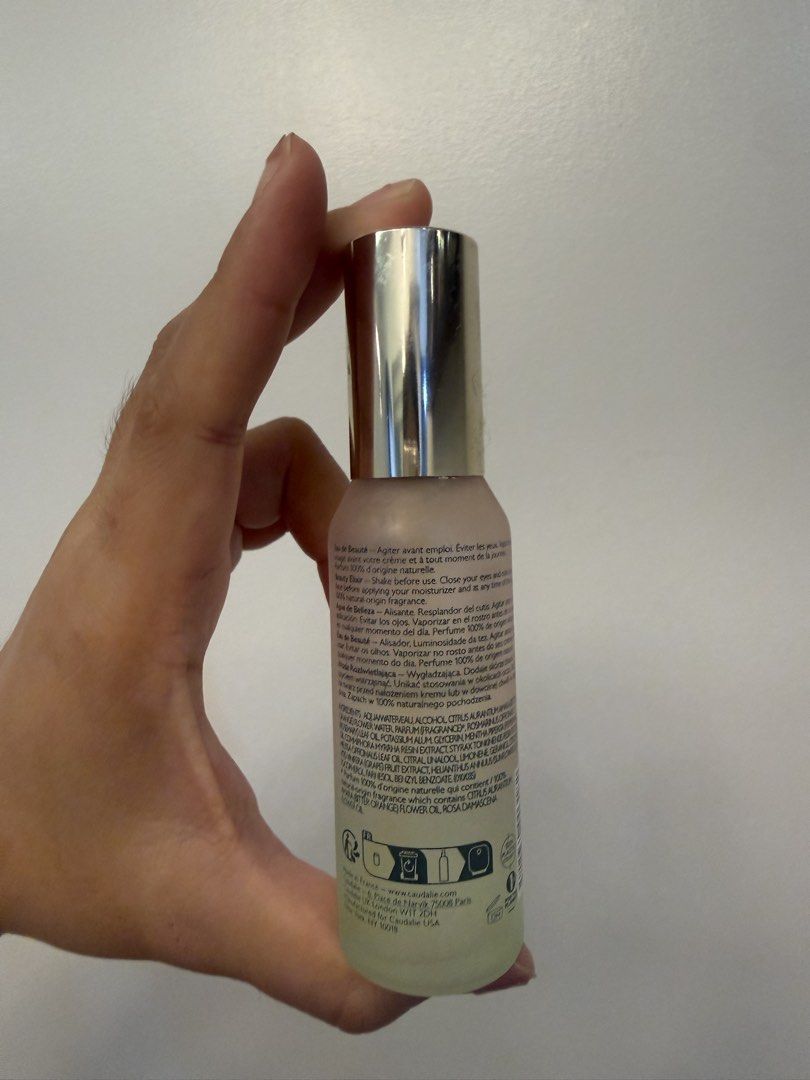 Caudalie Beauty Elixir 30ml (Category: Makeup) located in Pasig City. Submitted by affordablestuffph (Listing ID 1427760218, Image 2). Description: Face mist More than 50% left.
