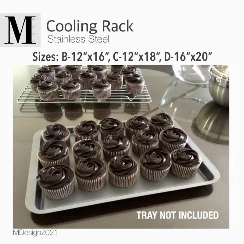 Cooling Rack, 4 Sizes Available (Category: Bakeware) located in Manila. Submitted by mshopmla (Listing ID 1427642585, Image 2). Description: Cooling Rack, Stainless Steel Sizes: 10”w x 14”l 12”w x 16”l 12”w x 18”l 16”w x 20”l A must have in baking for cooling cakes and cookies Product Code: SSCC-1014 Price: Php 285.00 each Product Code: CRSS-1216 Price: Php 390.00 each Product Code: CRSS-1218 Price: Php 420.00 each Product Code: CRSS-1620 Price: 