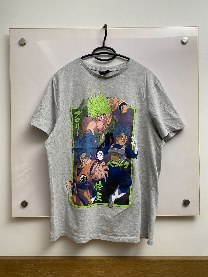 Dragon Ball Z Graphic Tee (Category: Tshirts & Polo Shirts ) located in Pasig City. Submitted by greatestpickup (Listing ID 1427681387, Image 1). Description: Grey t-shirt features a vibrant graphic of Dragon Ball Z characters. The design includes Goku, Vegeta, and Broly. dbz broly the movie xl on tag 22x28 700.