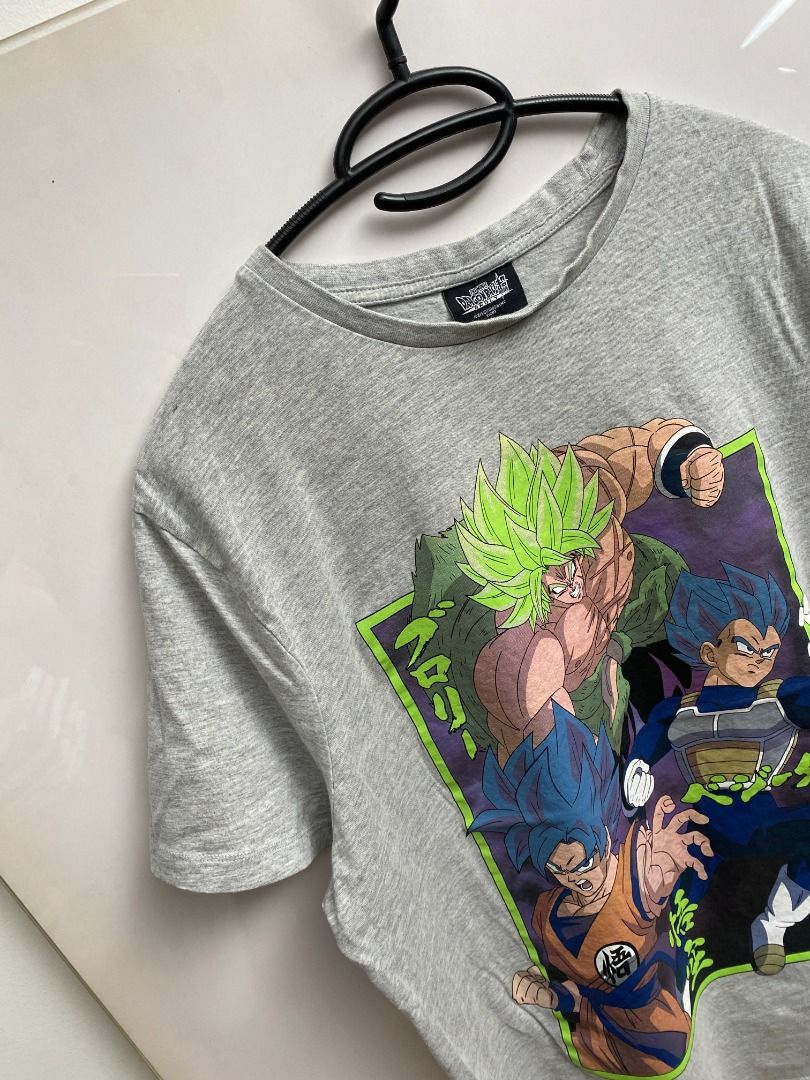 Dragon Ball Z Graphic Tee (Category: Tshirts & Polo Shirts ) located in Pasig City. Submitted by greatestpickup (Listing ID 1427681387, Image 3). Description: Grey t-shirt features a vibrant graphic of Dragon Ball Z characters. The design includes Goku, Vegeta, and Broly. dbz broly the movie xl on tag 22x28 700.