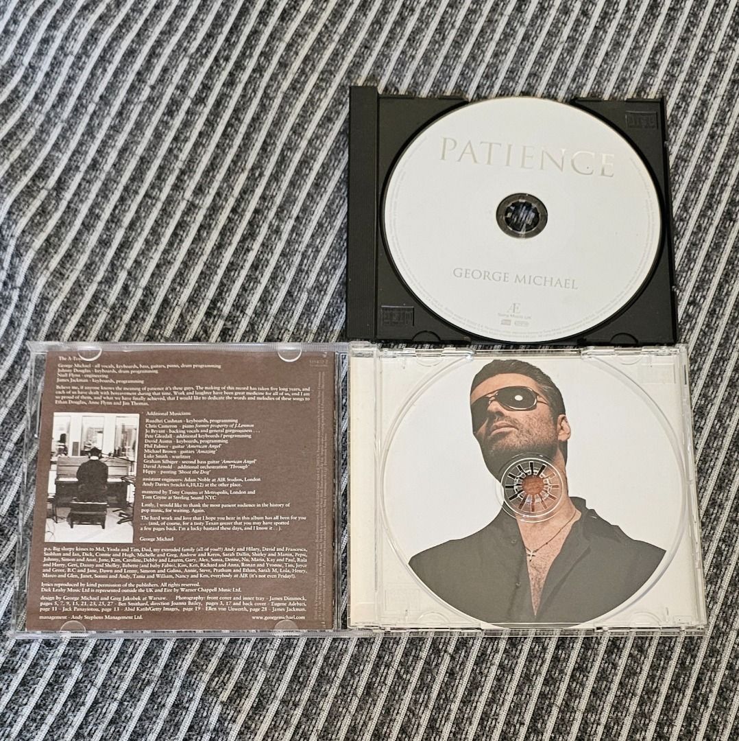 FREE [CD Album] George Michael – Patience (2004) (Category: CDs & DVDs) located in Singapore. Submitted by strangecell (Listing ID 1427740485, Image 2). Description: Many more Various Genres: https://www.carousell.sg/p/1253907759 Electronic Dance, EDM, DJ Mix: https://carousell.com/p/1035784902 Easy Listening, Funk Soul, Lounge, Jazz, New Age, Chill-out: https://carousell.com/p/1028943398 ************************************** Self-collect at Are
