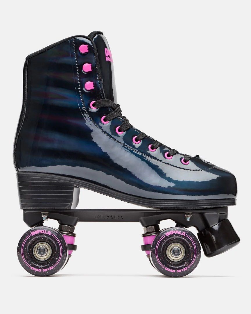 Impala Roller Skates Kids US Size 2 (Category: Skates, Rollerblades & Scooters) located in Manila. Submitted by boughtinternational (Listing ID 1427662202, Image 3). Description: SIZE US 2 Brand new with box From Australia BLACK HOLOGRAPHIC: SHINE IN EVERY SHADOW. With a sleek, black-iridescent boot that flashes rainbow light as you move, the Black Holographic Roller Skate brings a bold, unexpected twist to every turn. These skates aren’t just ac