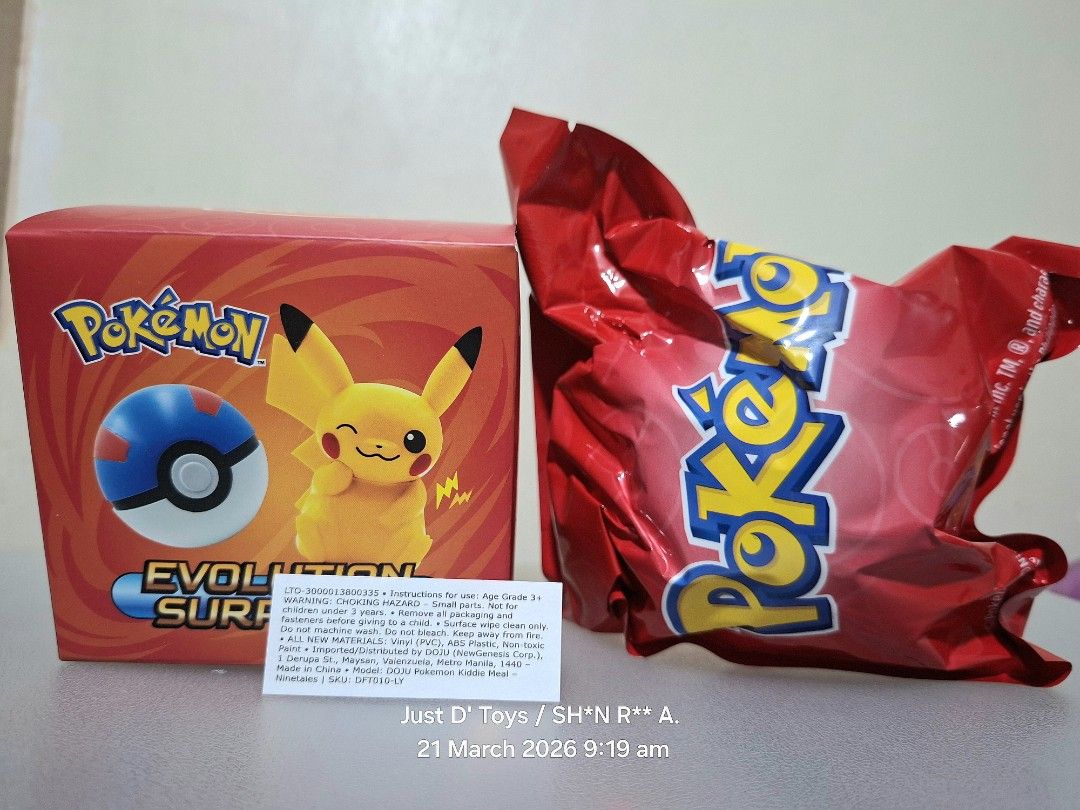 Jollibee Pokemon Evolution Surprise - Ninetails (Opened Box, Sealed Plastic, Sealed Figure) (Category: Designer & Blind Box Toys) located in Quezon City. Submitted by just_d_toys_quezon_city (Listing ID 1427643898, Image 1). Description: Jollibee Pokemon Evolution Surprise - Ninetails (Opened Box, Sealed Plastic, Sealed Figure) Php90.00 Location: Cubao, QC MOP: Gcash (Payment First Basis) MOD: J&T Express, or Lalamove (shipping/ delivery fee to b