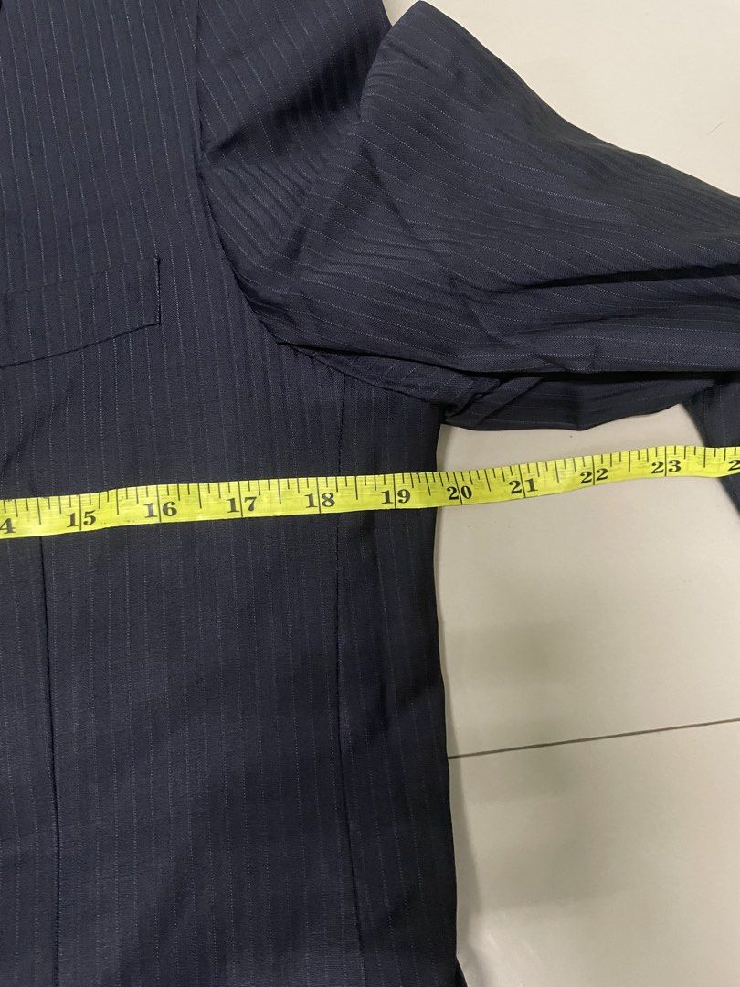 Navy Blue Pinstripe Blazer/Suit/Coat (Category: Coats, Jackets and Outerwear) located in Taguig. Submitted by rom_16 (Listing ID 1427746770, Image 2). Description: RFS: Does not fit well on me Excellent condition .