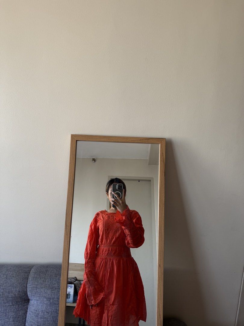 Orange Embroidered Dress (Category: Dresses) located in Manila. Submitted by ej_guyud00 (Listing ID 1427694112, Image 2). Description: 💌 embroidered orange dress 💌 so ganda ng details huhu 💌 used once sa Vietnam .