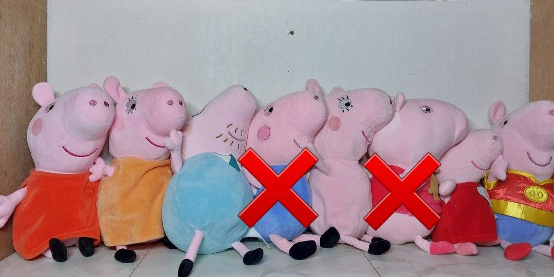 Peppa Pig Plush Toy Bundle - 8 pcs (Category: Plushies & Soft Toys) located in Mandaluyong City. Submitted by 13thsilverrabbit (Listing ID 1425384881, Image 1). Description: Collection of Peppa Pig plush toys. Includes Peppa Pig, George Pig, and Daddy Pig. Each plush toy is wearing different outfits. They are soft and cuddly, perfect for kids. Great for playtime or as a collectible item..