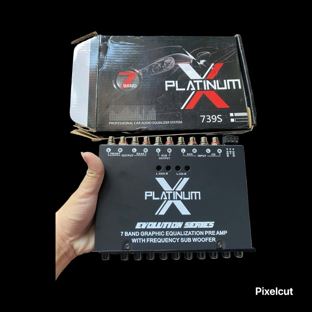 Platinum X 739S 7-Band Equalizer (Category: Other Audio Equipment) located in Taguig. Submitted by giango1313 (Listing ID 1427662393, Image 2). Description: Platinum X 739S 7-Band Graphic Equalization Pre Amp. Features frequency sub woofer. The box is included. The item is black in color. It is a professional car audio equalizer system..