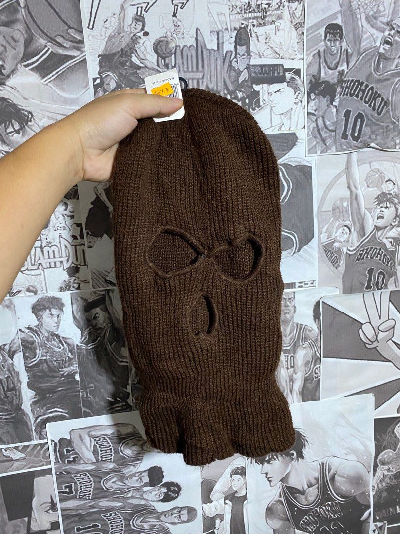 ROBBER MASK | BALACLAVA DARK BROWN AS NEW CONDITION (Category: Caps & Hats) located in Polomolok. Submitted by SafeThrift (Listing ID 1427723141, Image 3). Description: ROBBER MASK | BALACLAVA DARK BROWN AS NEW CONDITION NO ISSUES 9.9|10 COLOR RATE ADULT FITS ALL - Brown knitted balaclava - One size fits all - Features holes for eyes and mouth - Includes attached tag - Perfect for warmth or a unique look.