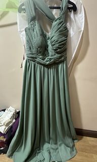 green emerald velvet dress Glitter-Tulle Long Sage Green Prom Dress main image 1