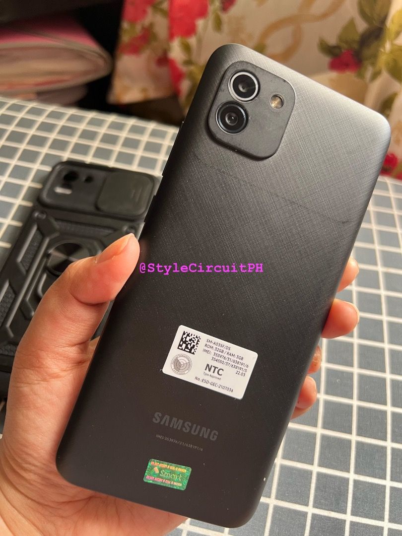 Samsung A03 (Category: Samsung) located in Quezon City. Submitted by stylecircuitph.js22 (Listing ID 1427662197, Image 2). Description: Samsung phone for SALE Personal phone Specs: 6.5-inch HD+ display, 48MP main camera, 5000mAh battery, and Octa-core processor RFS: For decluttering (not in use already) .