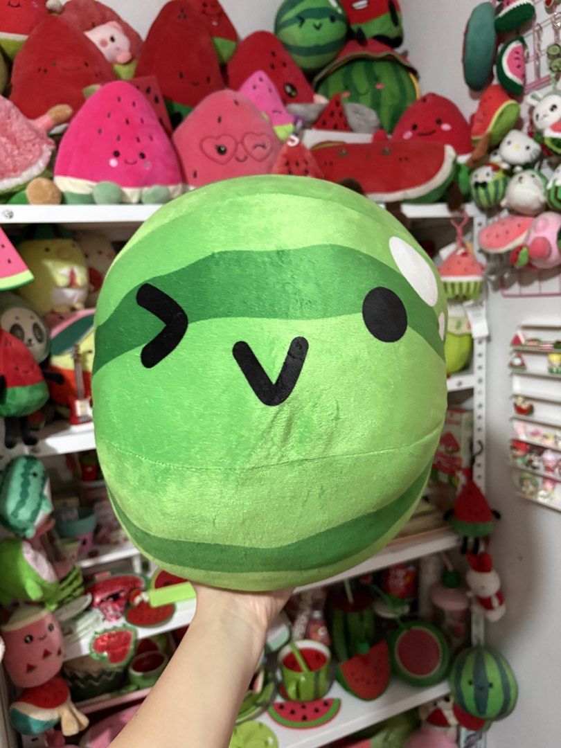 Suika Game Watermelon Plushie (Category: Plushies & Soft Toys) located in Bulacan. Submitted by _declutterfly (Listing ID 1427732090, Image 1). Description: Decluttering some of my watermelon collection— selling them for a very low price for funds too. 🍉 need wash 🍉 thrifted 🍉 payment first 🍉 buyer will shoulder shipping fee.