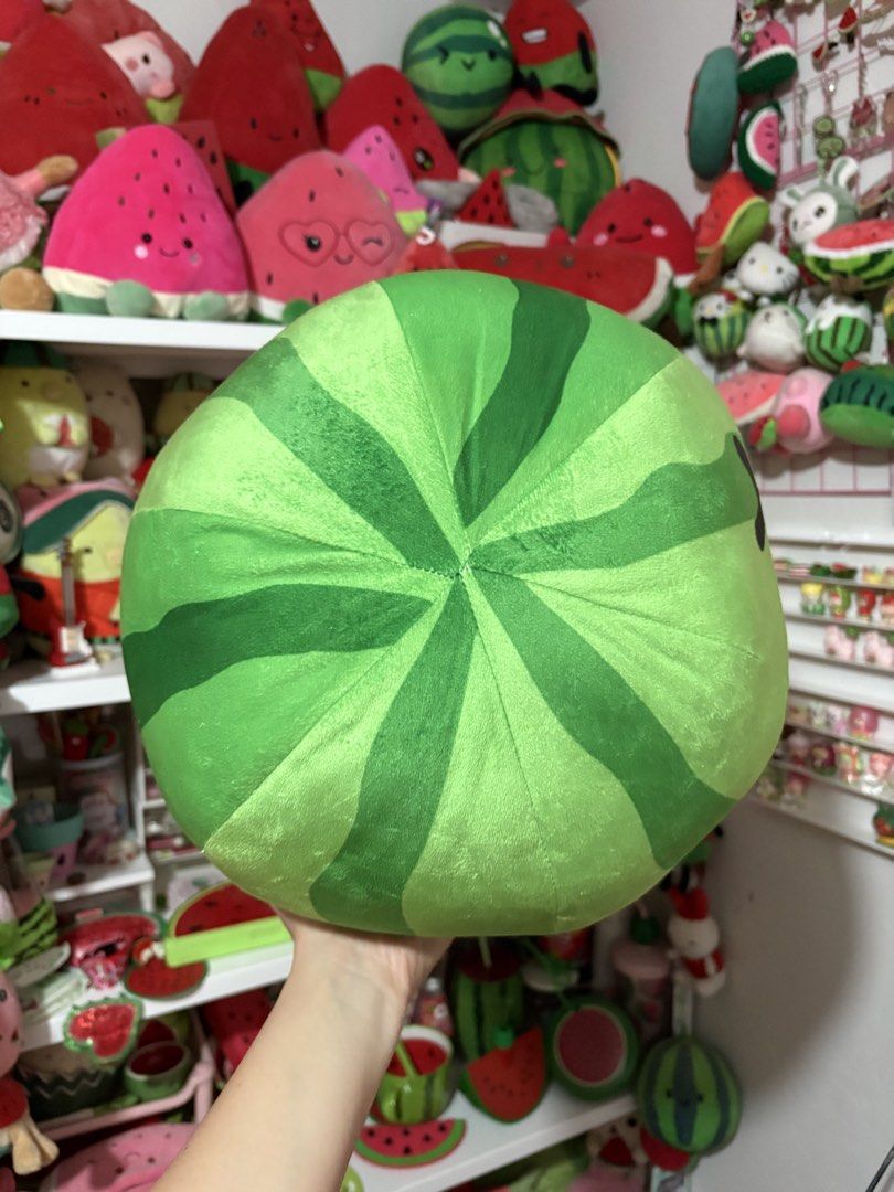 Suika Game Watermelon Plushie (Category: Plushies & Soft Toys) located in Bulacan. Submitted by _declutterfly (Listing ID 1427732090, Image 3). Description: Decluttering some of my watermelon collection— selling them for a very low price for funds too. 🍉 need wash 🍉 thrifted 🍉 payment first 🍉 buyer will shoulder shipping fee.