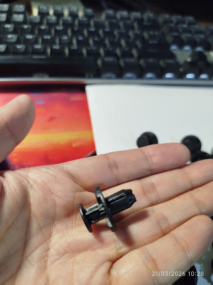 Suzuki bumper and trim clip (30pcs left) (Category: Other Automotive Parts and Accessories) located in Quezon City. Submitted by crci12 (Listing ID 1427650569, Image 3). Description: Suzuki bumper and trim clip (30pcs left) Suzuki Part number: 09409-07340 Replacement part Black nylon Head size: 20mm Shaft length: 20mm Hole size: 6.5mm Commonly used on suzuki swift bumpers, wheel arch liners, etc. Fitments include: Suzuki Jimny Suzuki Swift Suzuki