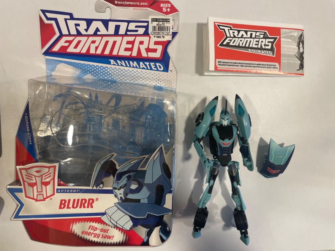 Transformers Animated Blurr (Category: Action & Battle Toys) located in Taguig. Submitted by clonedbricks (Listing ID 1427667814, Image 2). Description: Transformers Animated Blurr (back in box with instructions! Very rare!) Fully articulated and transformable Complete figure with weapon Price negotiable if buying other figures - make an offer! Located in BGC Lalamove or J&T if covered by buyer.