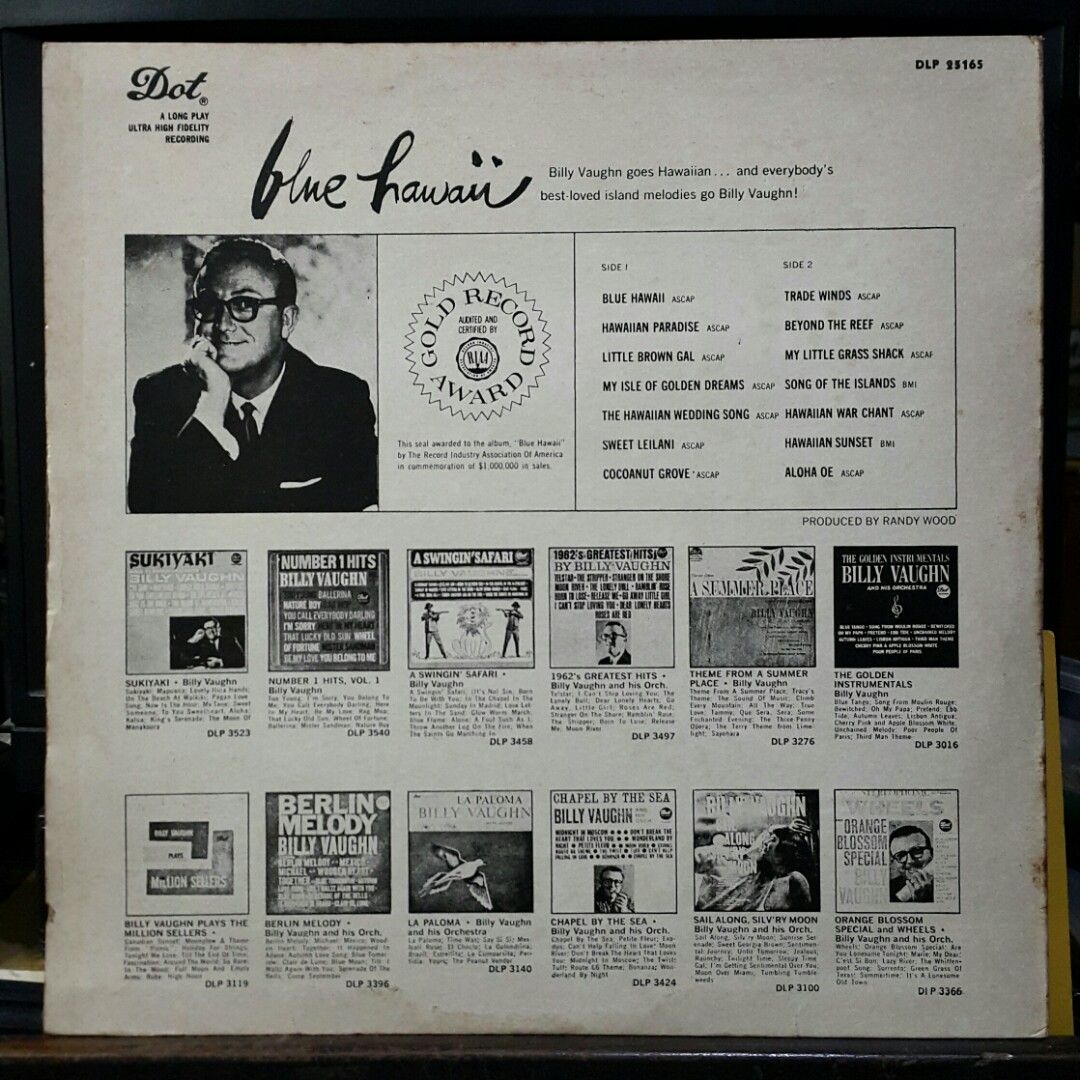 vinyl Billy Vaughn - Blue Hawaii 1960 (open) (Category: Vinyls) located in Antipolo. Submitted by rlt1870 (Listing ID 1427652483, Image 2). Description: record and album cover in good condition. local made vinyl. Antipolo Rizal.