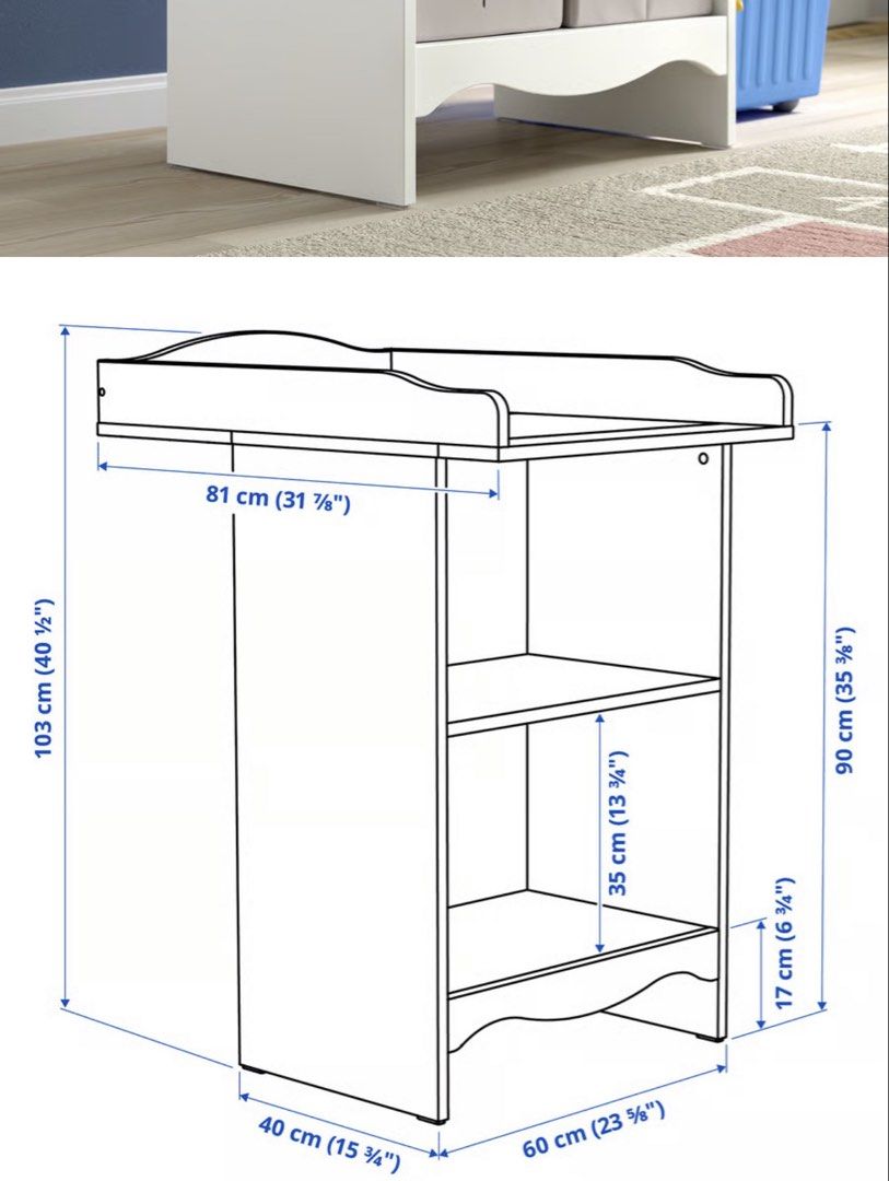 White Changing Table with Shelves (Category: Changing Mats & Accessories) located in Quezon City. Submitted by art_declutter (Listing ID 1427643600, Image 2). Description: Ikea changing table message me for actual video and photos thank you! 📍Item is in Cavite. lp posted. for pickup only..