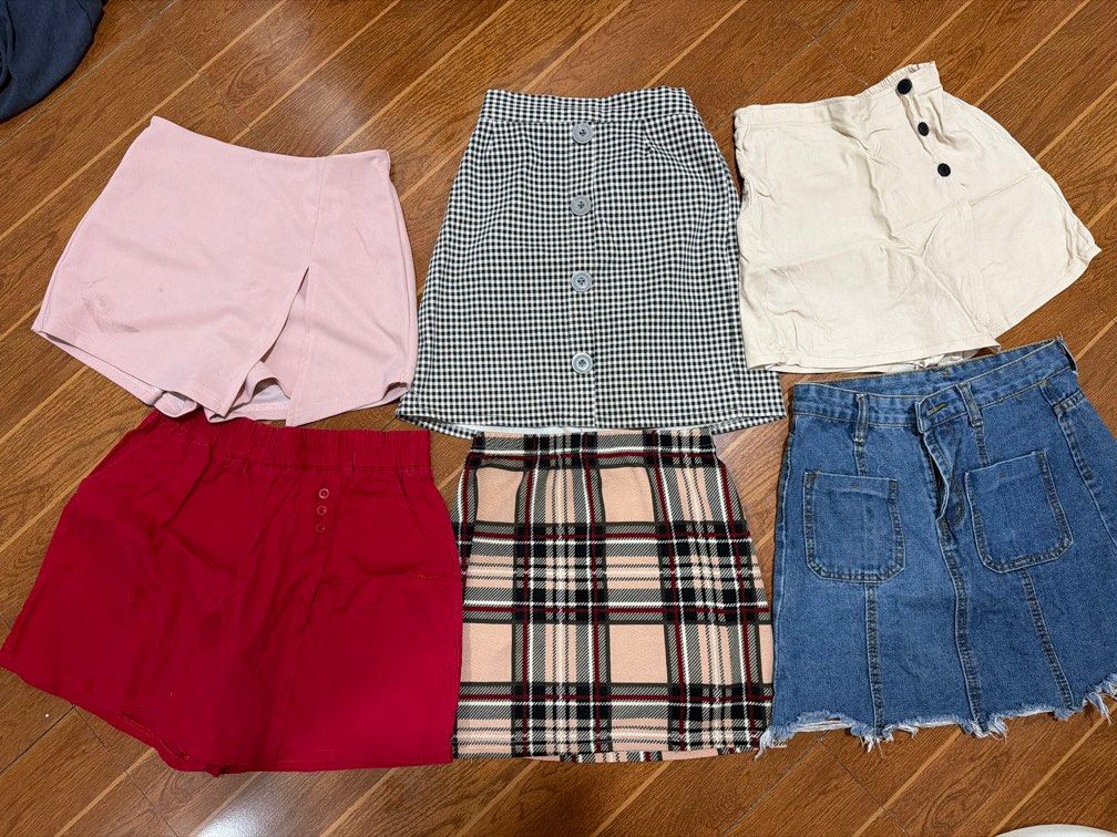 Assorted Shorts - Red, Pink, Plaid, Denim, Beige (Category: Skirts) located in Manila. Submitted by dclutterrrr (Listing ID 1427836310, Image 1). Description: xs-semi med TAKE ALL FOR 300 ONLY.