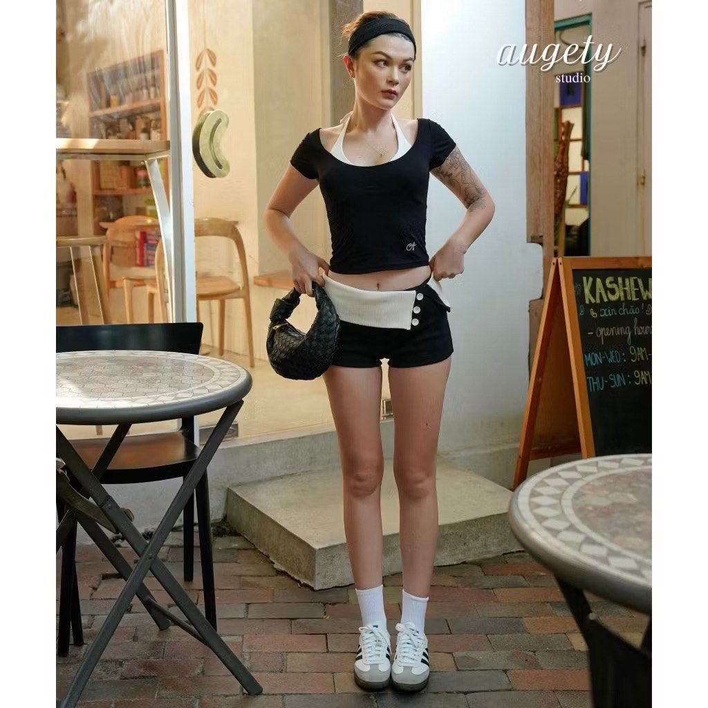 Augety Studio Hera Shorts Low waisted fold button shorts (Category: Shorts) located in Manila. Submitted by shopmybabies (Listing ID 1427902862, Image 3). Description: Also selling as a set for 900 (top and shorts set) Size: Small Color: Black Rfs: decluttering .